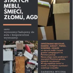 Ogłoszenie o wywozie starych mebli, śmieci, złomu i AGD. Oferta opróżniania mieszkań, domów, garaży, piwnic i komórek. Darmowa wycena i numer telefonu.