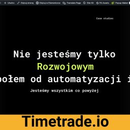 SiteHive - Strona internetowa TimeTrade.io z hasłem 'Nie jesteśmy tylko Rozwojowym Zespołem od automatyzacji i AI'. Minimalistyczny design z logo w lewym górnym rogu.