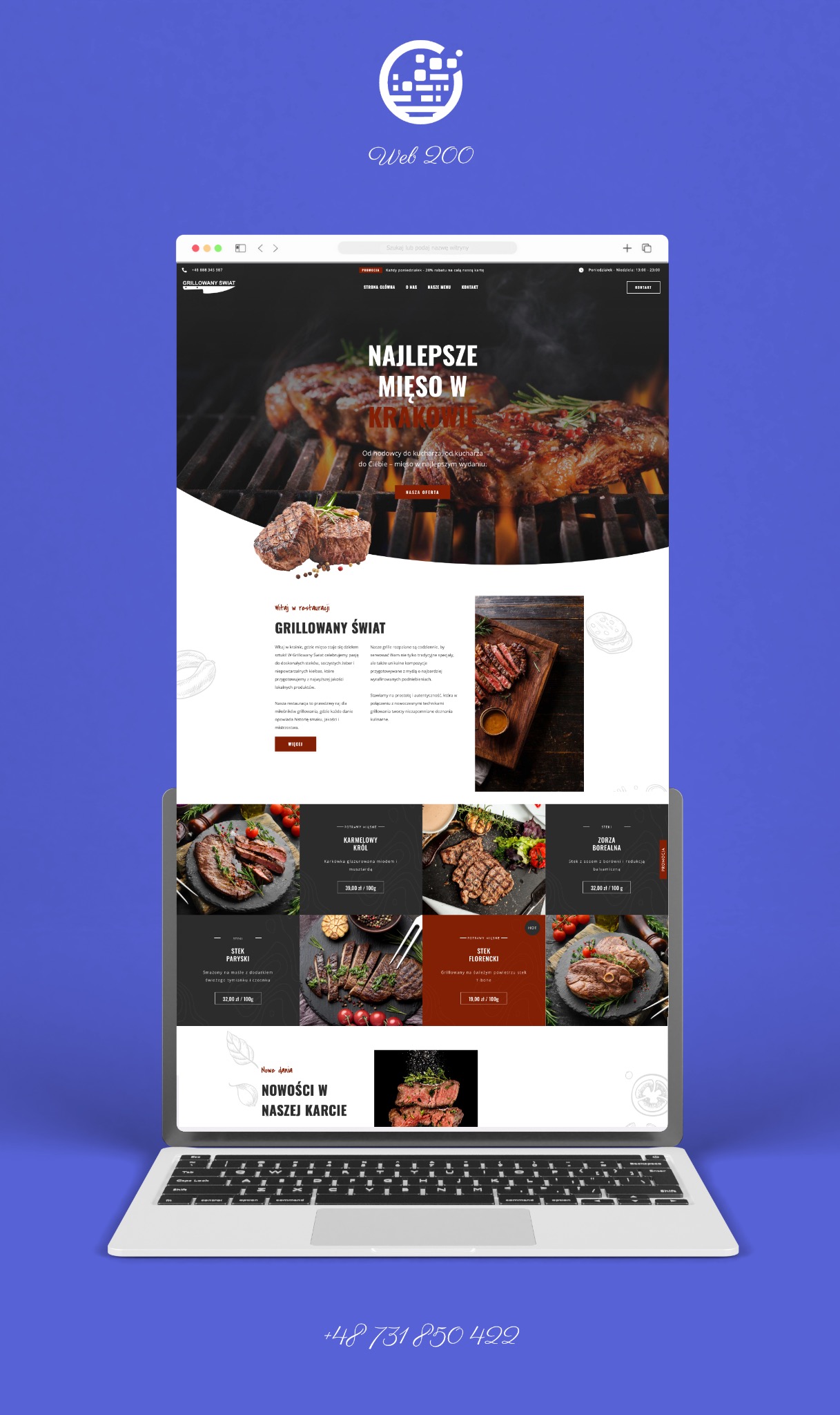 Strona WWW wykonana dla restauracji Grillowany Świat z Krakowa