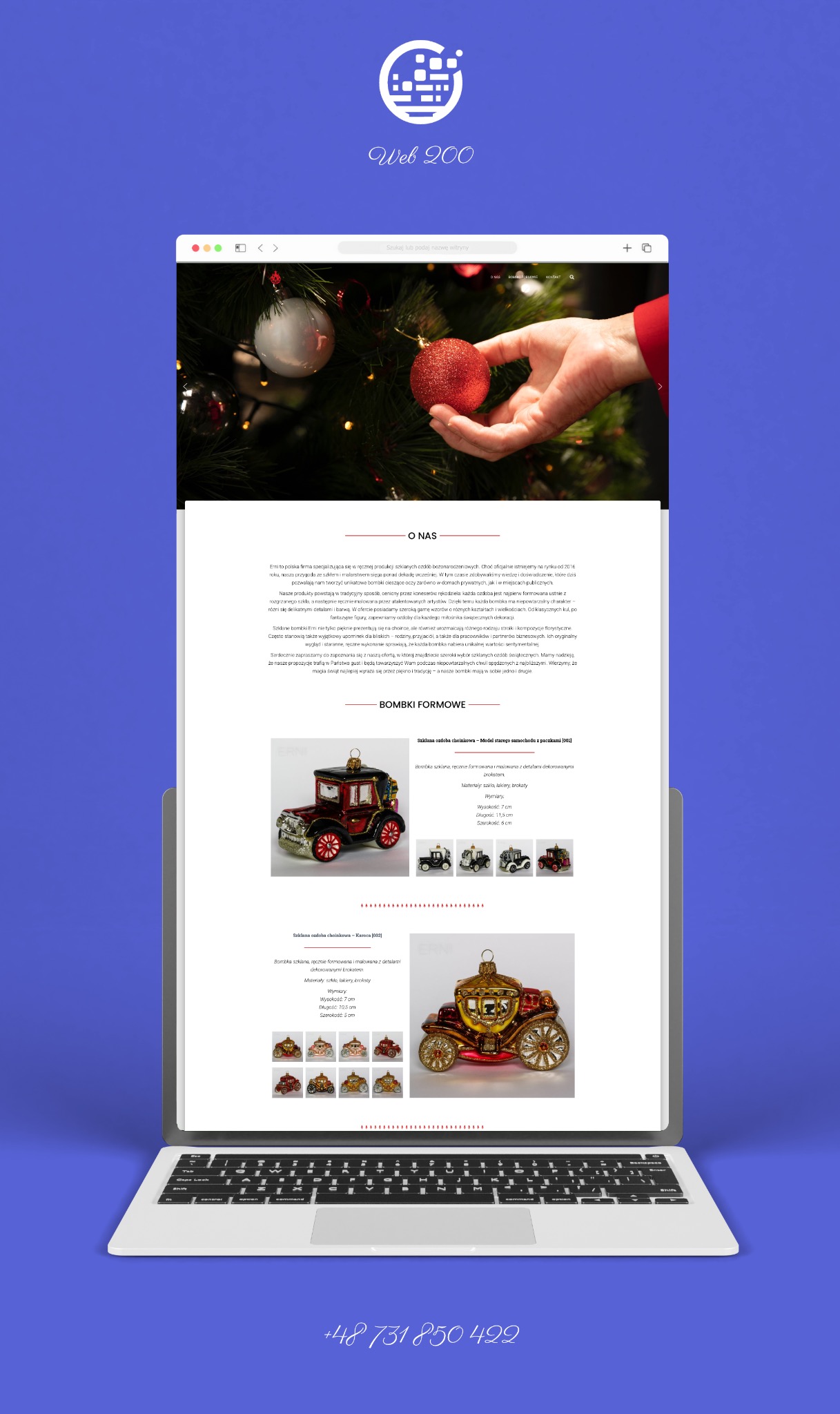 Strona wykonana dla producenta szklanych ozdób świątecznych z Łodzi