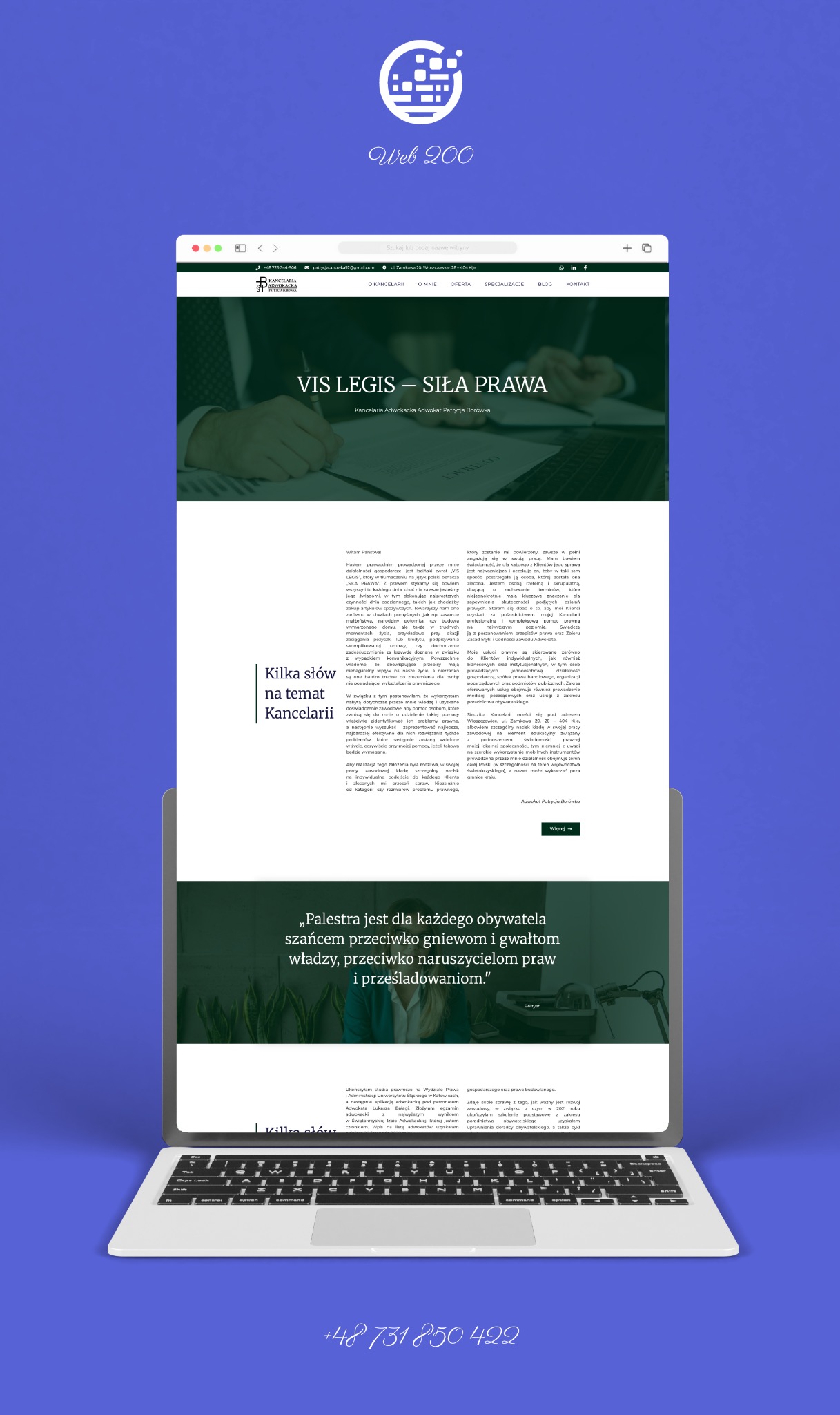 Strona internetowa przygotowana dla Pani Patrycji, która prowadzi kancelarię adwokacką