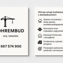 Wizytówka firmy OHREMBUD z woj. lubuskiego. Oferta: budowa domów, murowanie ścian z bloczków i cegły klinkierowej, elewacje klinkierowe, fundamenty.