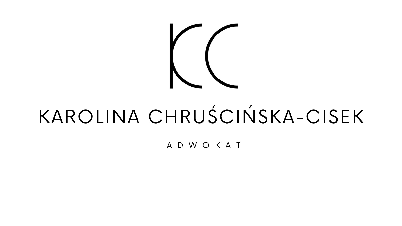 Minimalistyczne logo kancelarii adwokackiej: inicjały 'KC' nad imieniem i nazwiskiem 'Karolina Chruścińska-Cisek' oraz słowem 'Adwokat'.