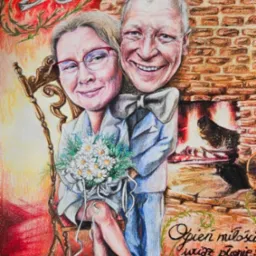 Karykatura wykonana na zamówienie, 2024, A3, kredki, Weronika Tlałka