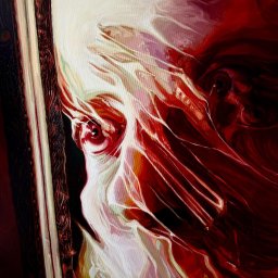 „Kogo dziś zobaczę w lustrze?”, olej na płótnie, 100 x 100 cm, 2024, Weronika Tlałka (obraz będący częścią dyplomu magisterskiego) 