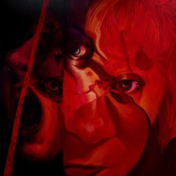 „To tylko krzyk w głowie”, olej na płótnie, 100 x 100 cm, 2024, Weronika Tlałka (obraz będący częścią dyplomu magisterskiego)