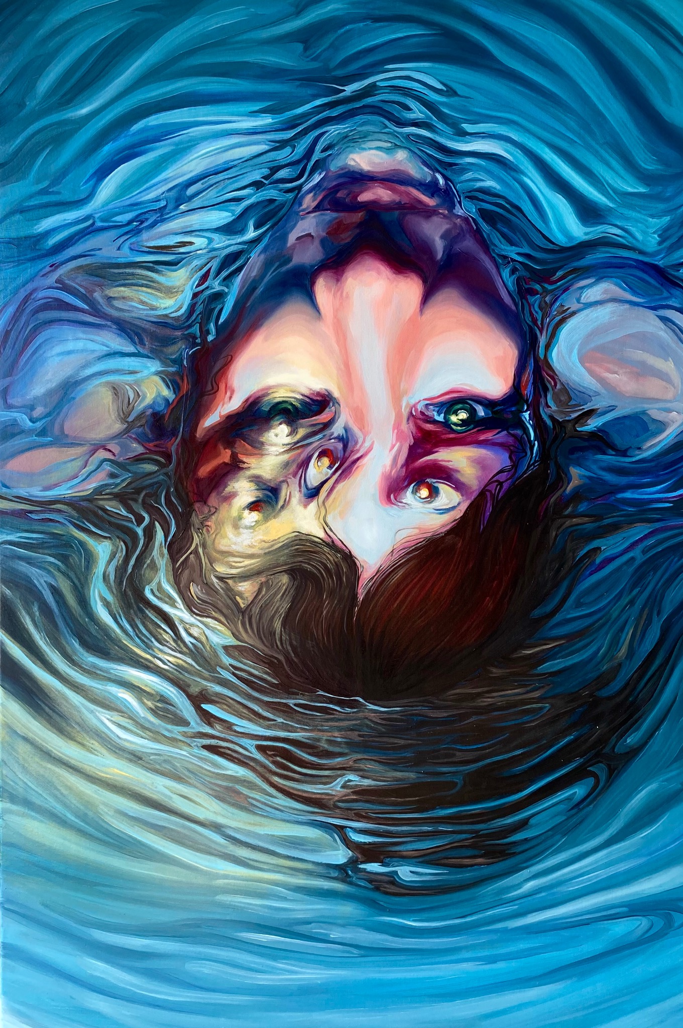 „Niech się utopi, by mogło wrócić do mnie czyste”, olej na płótnie, 100 x 150 cm, 2024, Weronika Tlałka