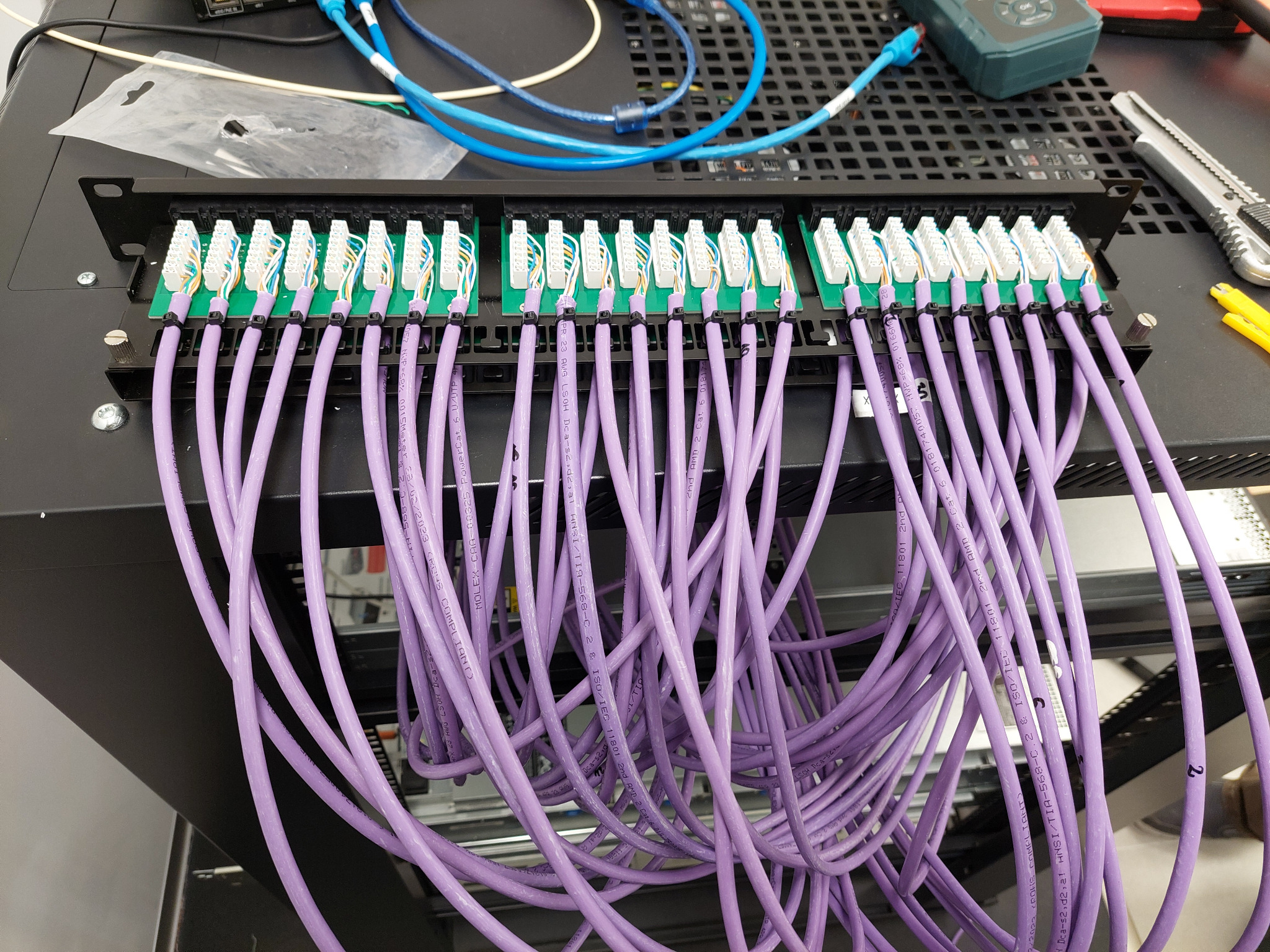 Montaż patchpanela w okablowaniu sieciowym. Klient biznesowy.