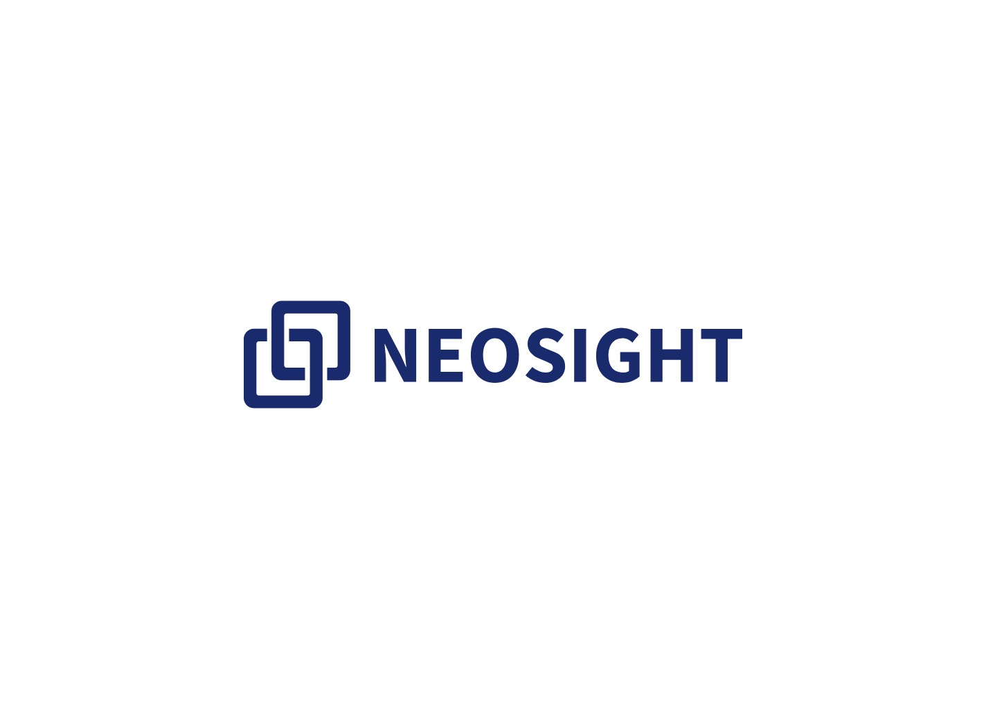 Logo firmy NEOSIGHT z dwoma splecionymi kwadratami w odcieniach granatu na białym tle. Minimalistyczny, nowoczesny design.