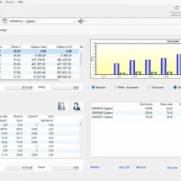 Zrzut ekranu programu Vanto IT Solutions z danymi obrotów, marż i wykresami. Prezentacja danych finansowych w interfejsie użytkownika.