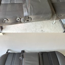 Efekt czyszczenia tapicerki samochodowej pół skórzanej.