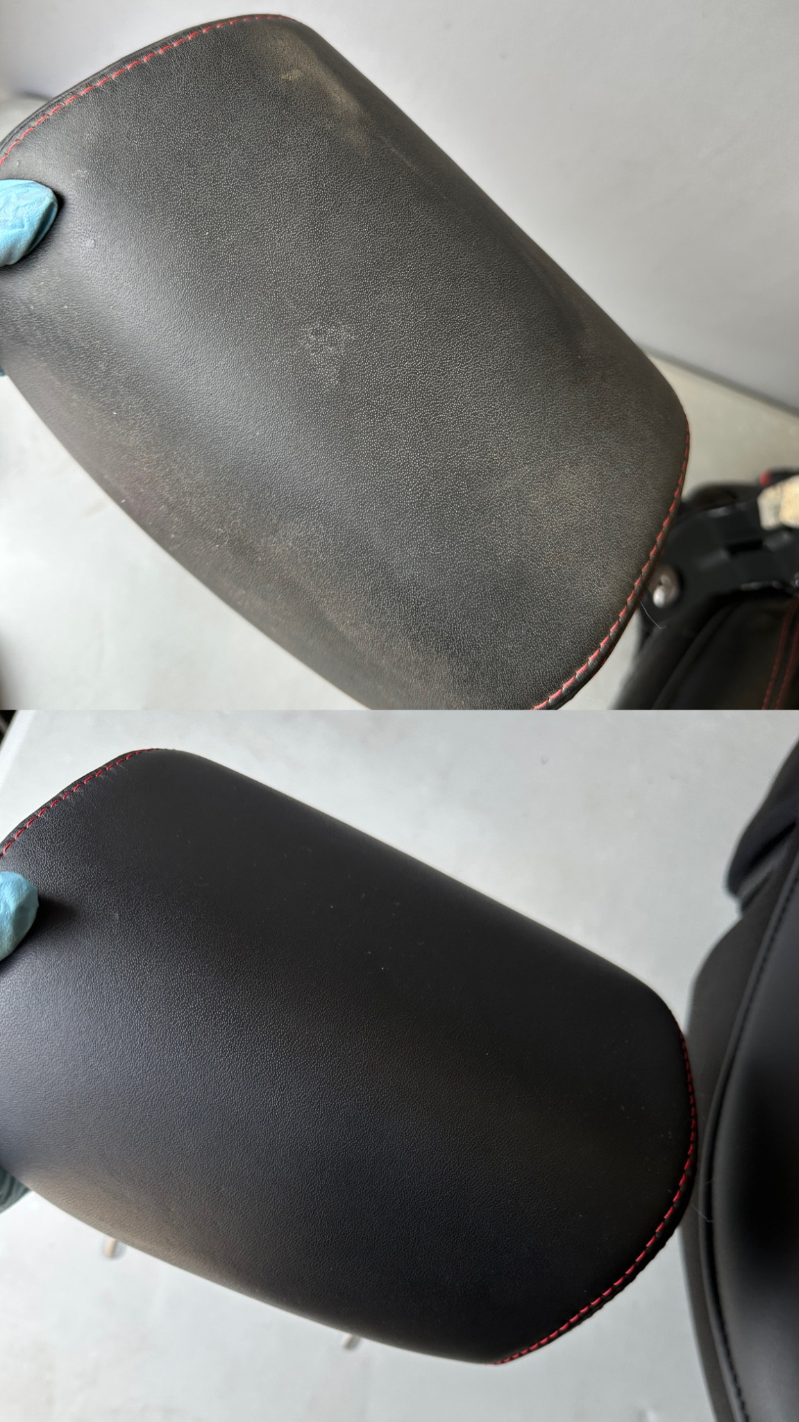 Efekt czyszczenia skórzanego podłokietnika.