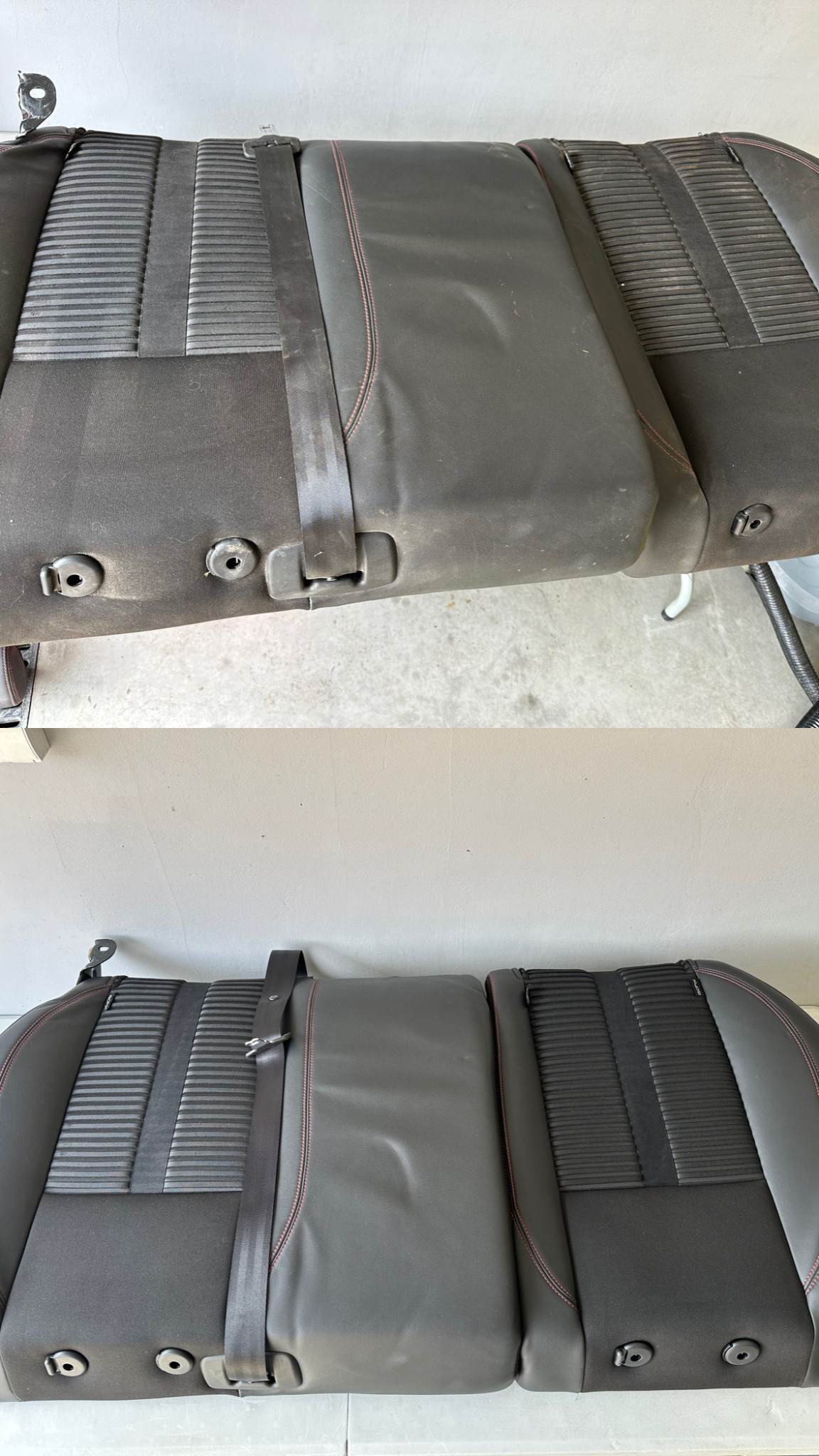 Efekt czyszczenia tapicerki samochodowej pół skórzanej.