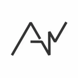 Minimalistyczne logo z abstrakcyjnym symbolem łączącym litery 'A' i 'W' w geometryczny kształt na białym tle. Ciemnoszara kolorystyka, nowoczesny design.