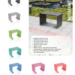 MALOXA SPÓŁKA Z OGRANICZONĄ ODPOWIEDZIALNOŚCIĄ - Ławka parkowa ze stali czarnej malowanej proszkowo, z listą parametrów i wizualizacją w różnych kolorach. Montaż na śruby lub wolnostojąca. Do ogrodów prywatnych i publicznych.