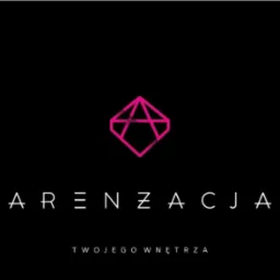Czarno-różowe logo firmy 'Aranżacja Twojego Wnętrza' z geometrycznym symbolem rombu z wpisaną literą A na czarnym tle. Minimalistyczny design.