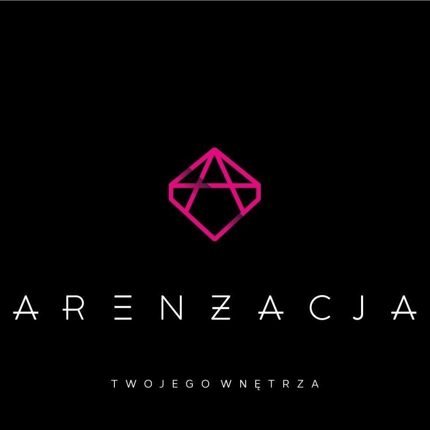 Czarno-różowe logo firmy 'Aranżacja Twojego Wnętrza' z geometrycznym symbolem rombu z wpisaną literą A na czarnym tle. Minimalistyczny design.
