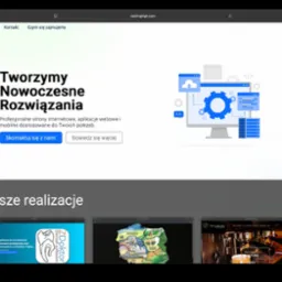 Strona internetowa firmy NestingHigh z hasłem „Tworzymy Nowoczesne Rozwiązania” i przykładami realizacji, w tym aplikacją dla pracowni protetycznej.