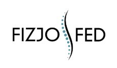Minimalistyczne logo 'FIZJO FED' z graficznym kręgosłupem z kropek, czcionka bezszeryfowa na białym tle. Prosty, nowoczesny design dla usług fizjoterapii.