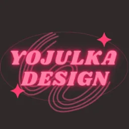 Neonowy logotyp 'Yojulka Design' z ozdobnymi liniami i gwiazdkami na ciemnym tle, prezentujący nowoczesny styl graficzny.