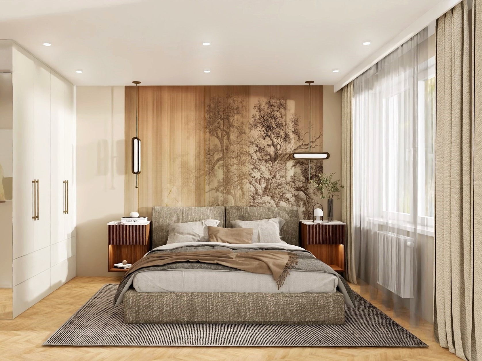 Fragment projektu mieszkania w gdańskim Garnizonie. Sypialnia z duszą