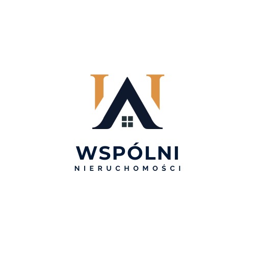 Logo firmy WSPÓLNI NIERUCHOMOŚCI: stylizowany dach domu z oknami, litery 'W' i 'N' w kolorach granatowym i pomarańczowym.