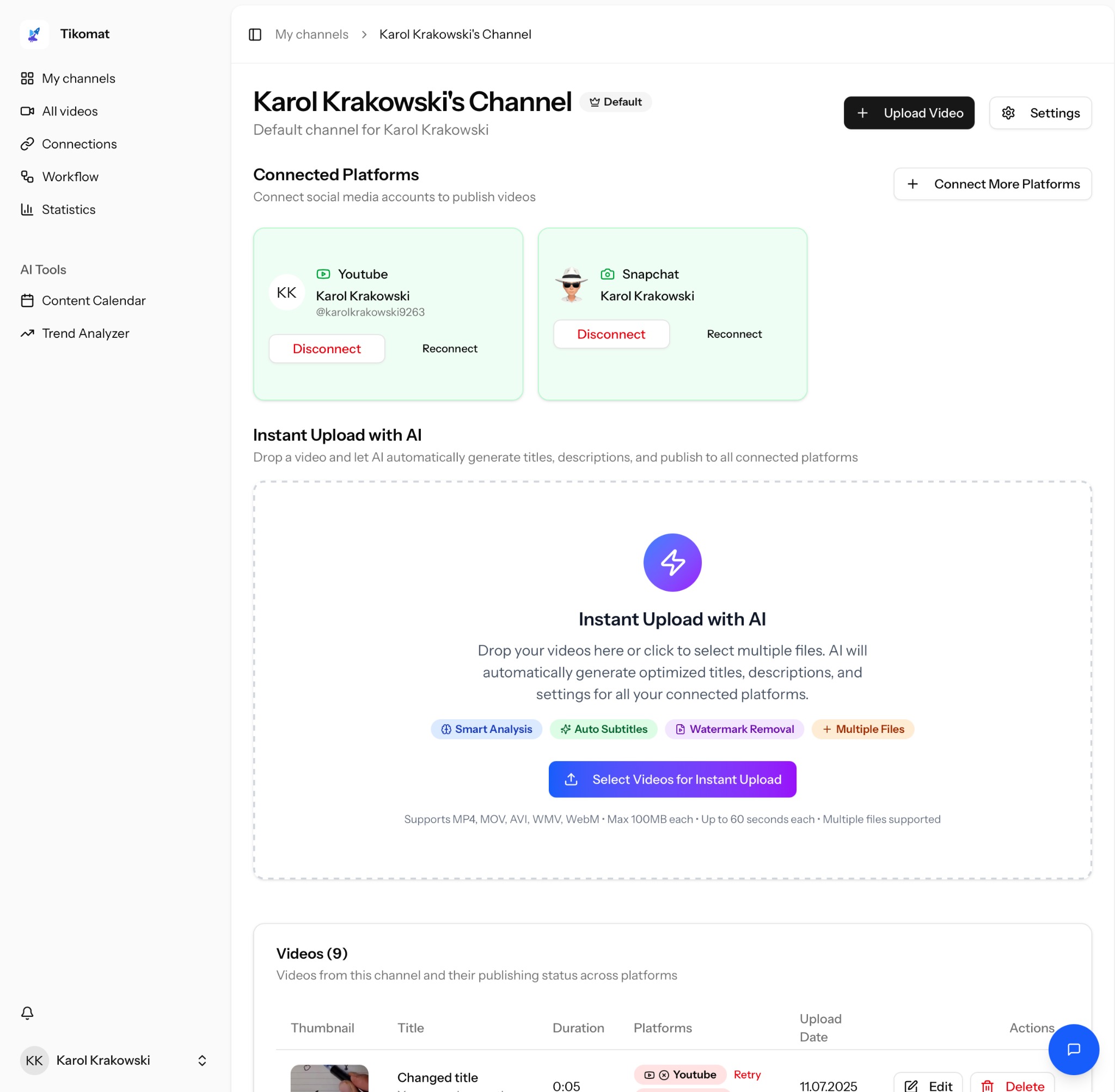 Aplikacja pozwalająca przesyłać filmy na wiele platform social media za jednym razem