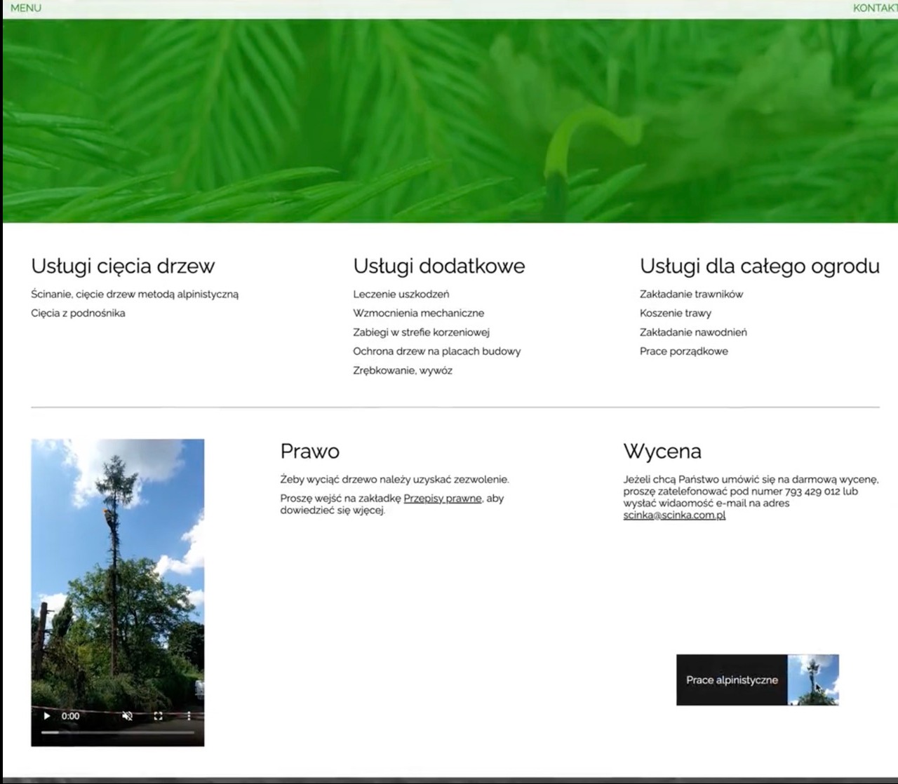 Strona internetowa wizytówka dla firmy ścinającej drzewa
