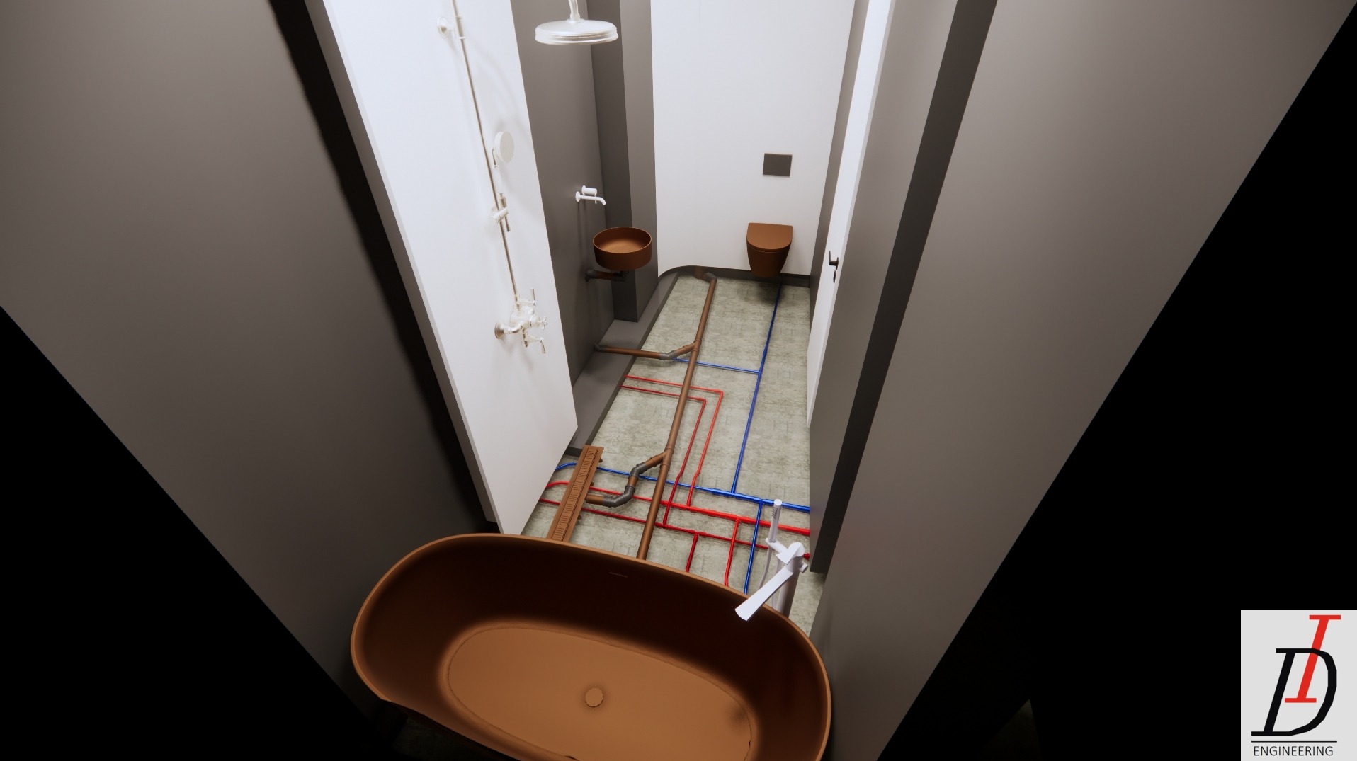 Model 3D instalacji sanitarnych wykonany w programie revit