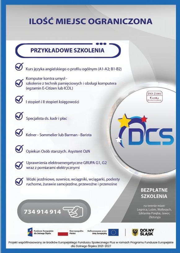 Bezpłatne szkolenia: język angielski, księgowość, obsługa komputera, specjalista ds. kadr i płac, barman-barista, opiekun osób starszych, uprawnienia G1, G2, wózki jezdniowe.