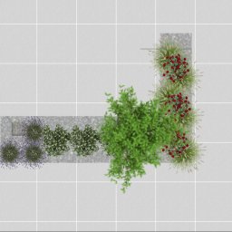 Rzut z góry - fragment zieleni reprezentacyjnej przed wejściem do domu 