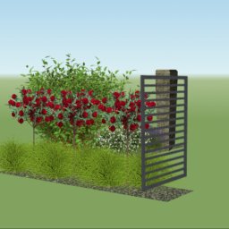 Wizualizacja nr 3 - fragment zieleni reprezentacyjnej przed wejściem do domu 