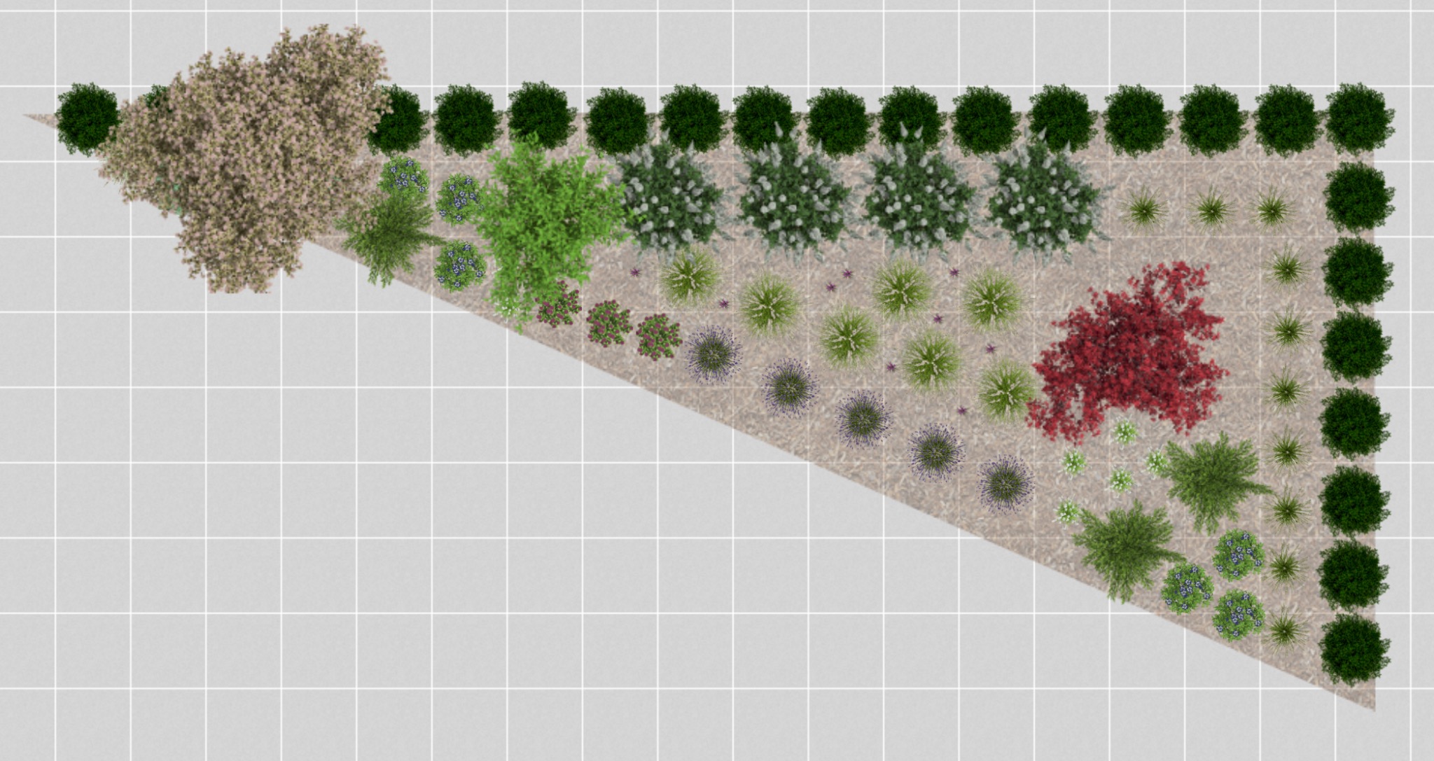 Rzut z góry - fragment zieleni w ogrodzie przydomowym