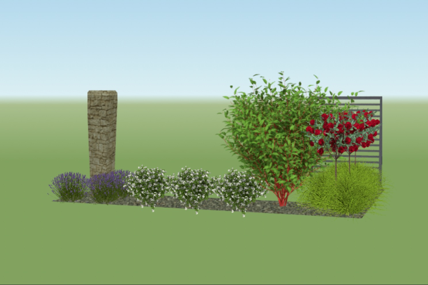 Wizualizacja nr 1 - fragment zieleni reprezentacyjnej przed wejściem do domu