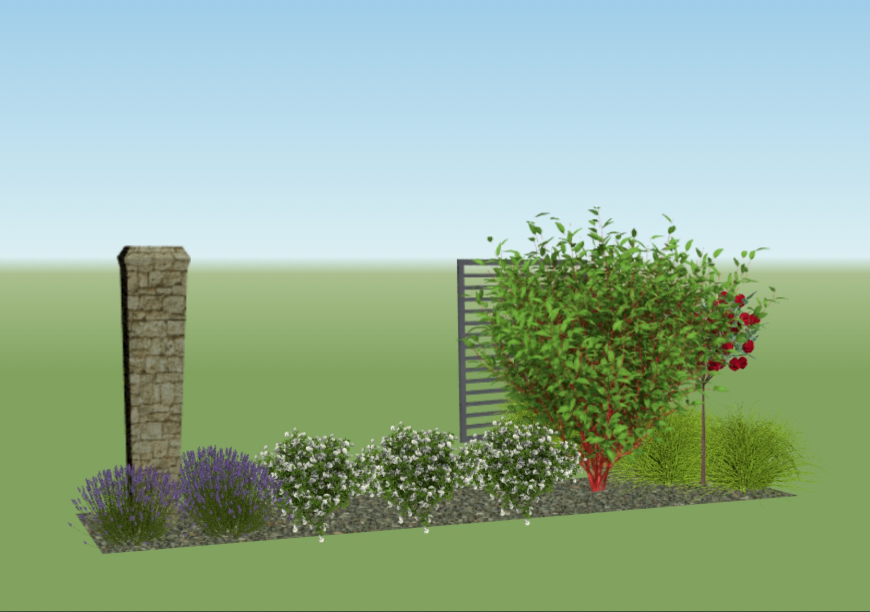 Wizualizacja nr 2 - fragment zieleni reprezentacyjnej przed wejściem do domu