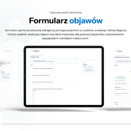 PDS GROUP Sp. z o.o. - Formularz objawów na tabletach, z interfejsem użytkownika opartym o AI, wspierającym diagnozę chorób rzadkich. Minimalistyczny design, nowoczesny układ elementów.