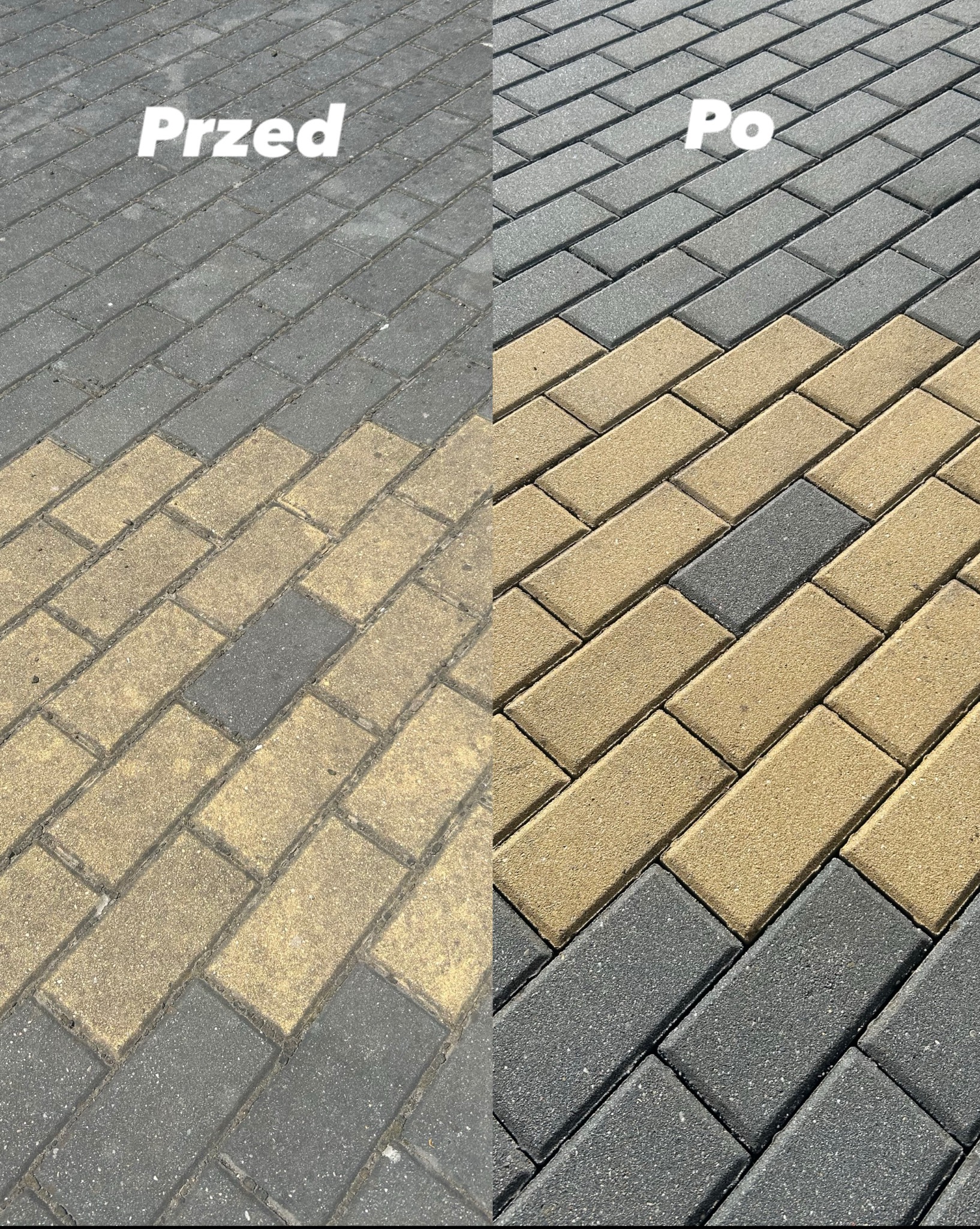 Efekt przed i po myciu kostki