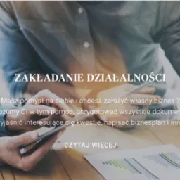 Dwie osoby przeglądają dokumenty i smartfon na biurku podczas zakładania działalności. Tekst: Zakładanie działalności. Pomoc w formalnościach.