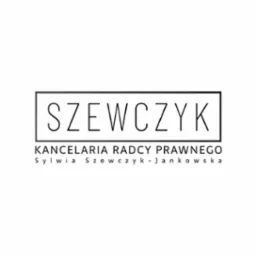 Minimalistyczne logo kancelarii radcy prawnego: czarny napis 'SZEWCZYK' w ramce, pod nim 'KANCELARIA RADCY PRAWNEGO Sylwia Szewczyk-Jankowska'.