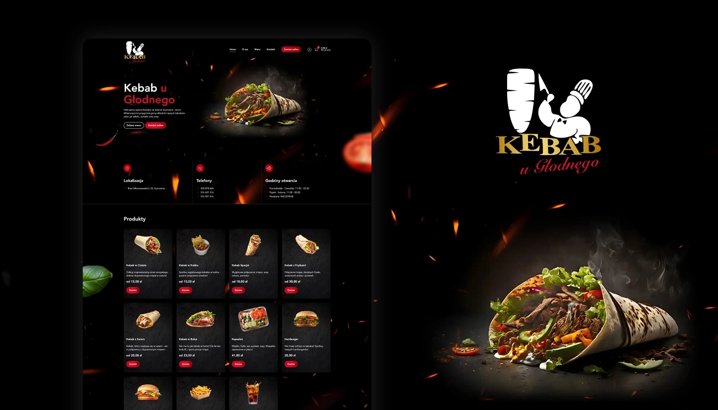 Strona internetowa z funkcją zamawiania posiłków online z lokalnego Kebaba w Sosnowcu