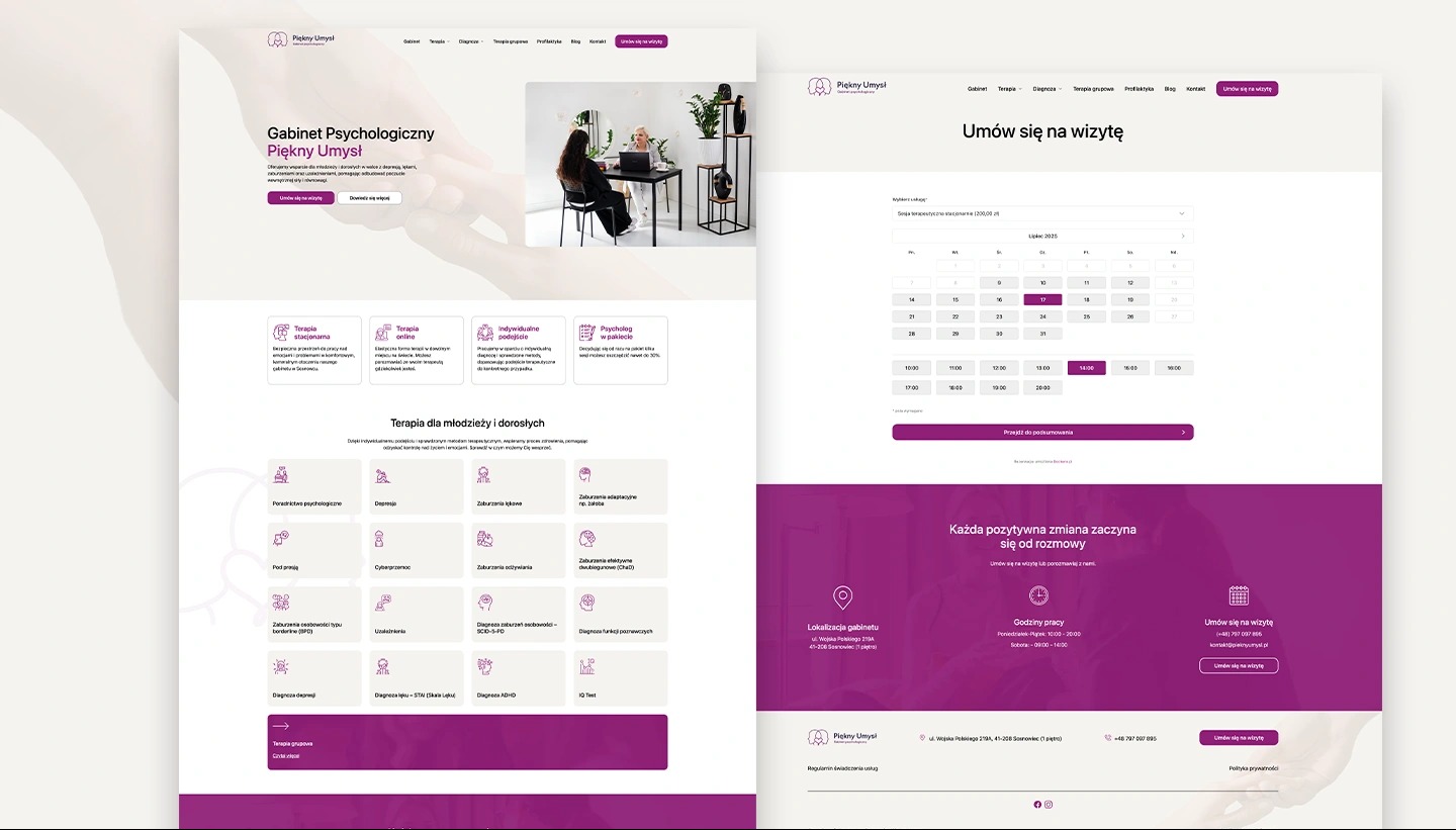 Strona internetowa dla Gabinetu Psychologicznego z funkcją rezerwacji wizyt online
