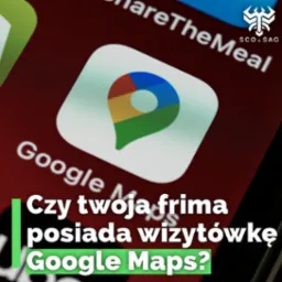 Ikona Google Maps na ekranie smartfona z pytaniem o wizytówkę firmy. Intensywne kolory i bliski kadr podkreślają szczegóły ikony lokalizacji.