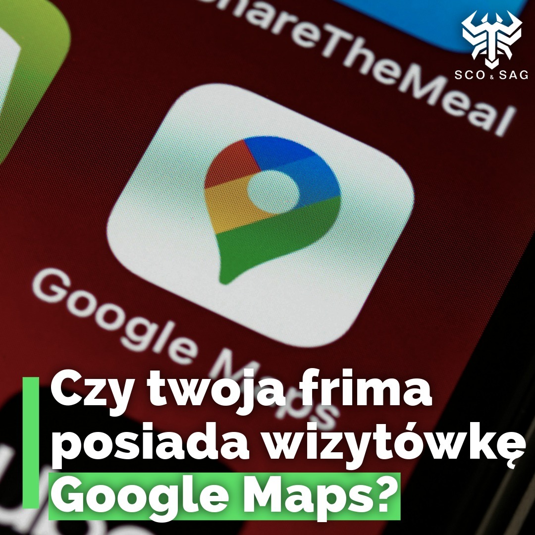 Ikona Google Maps na ekranie smartfona z pytaniem o wizytówkę firmy. Intensywne kolory i bliski kadr podkreślają szczegóły ikony lokalizacji.