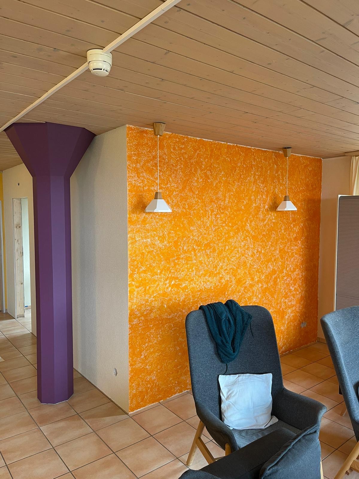 szpachlowanie płyt fermacell, nakładanie tynku strukturalnego 1,5mm + dekoracyjne malowanie