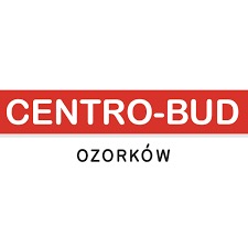 Logo firmy Centro-Bud Ozorków na białym tle, z nazwą w czerwonym prostokącie. Prosty, czytelny znak firmowy.