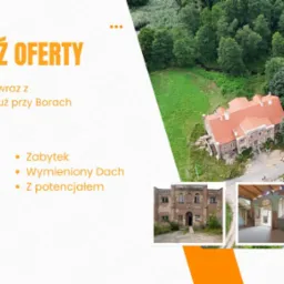 Zapowiedź oferty: zabytkowy dworek z parkiem i stawem, widok z lotu ptaka. Atuty: park, rzeka, staw, zabytek, wymieniony dach, potencjał. www.domyexpert.pl