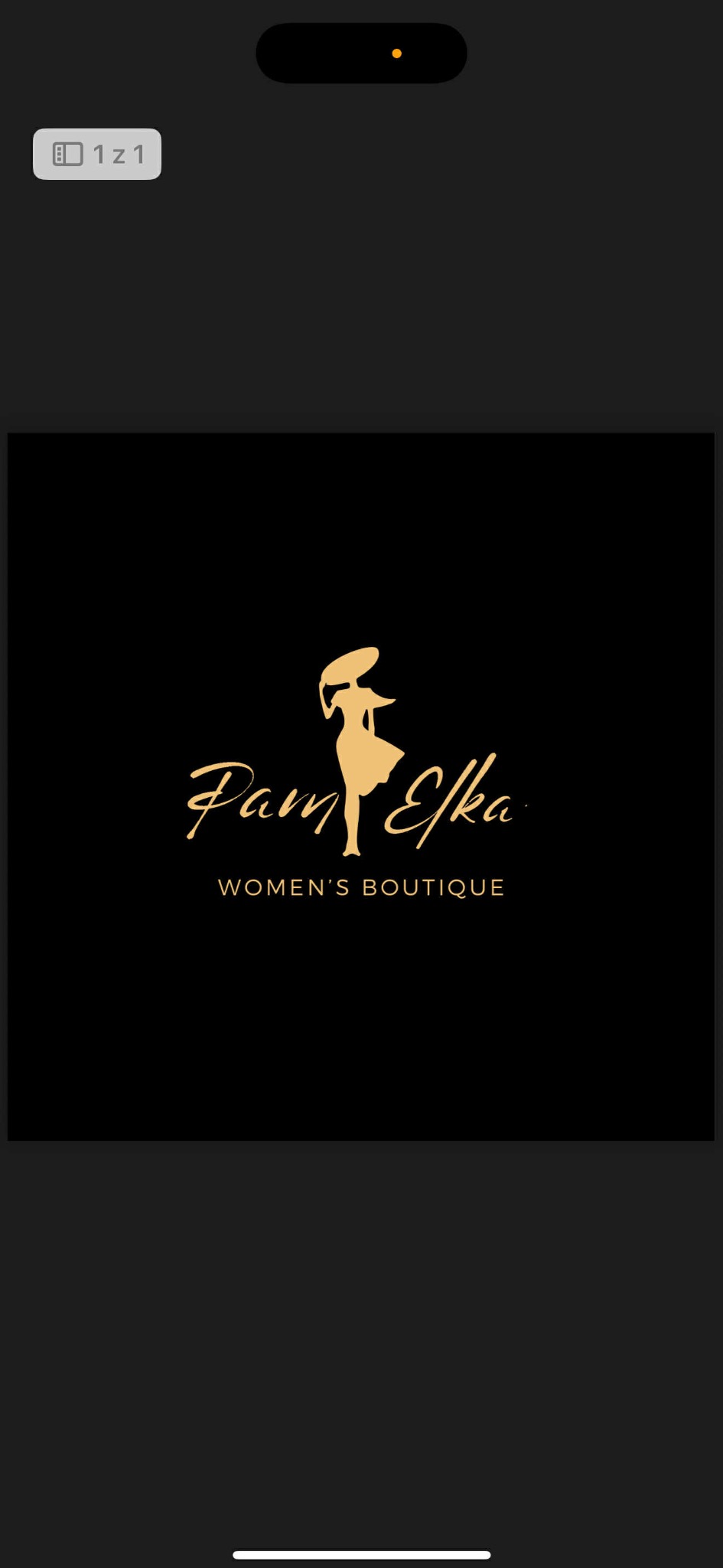 Eleganckie logo w odcieniach złota na czarnym tle: sylwetka kobiety w kapeluszu i sukience nad nazwą 'Pam Elka Women's Boutique' pisaną ozdobną czcionką.