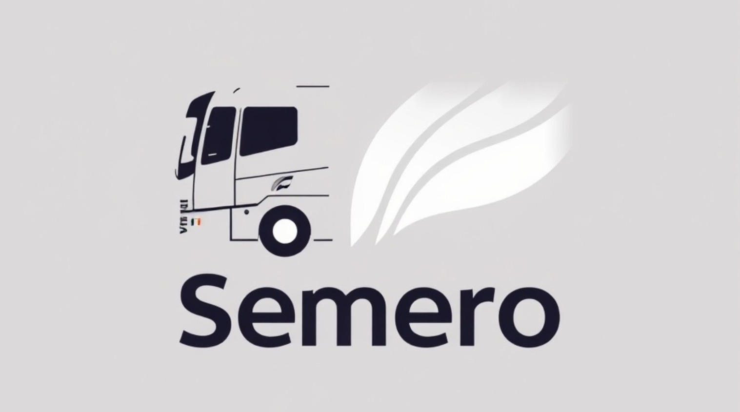 Grafika z sylwetką ciężarówki i nazwą firmy Semero na jasnym tle. Minimalistyczny design, wyraźne linie, nowoczesna estetyka.