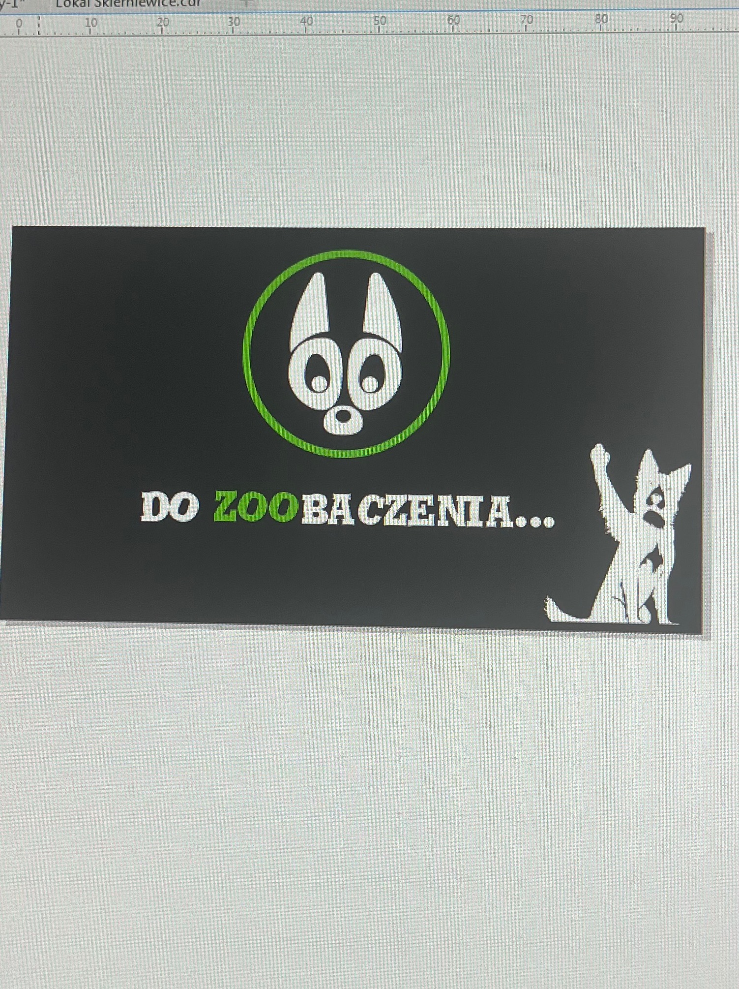 Czarno-zielona grafika z napisem 'Do ZOObaczenia...', stylizowanym logo zwierzęcia w okręgu i sylwetką psa z podniesioną łapą, całość na szarym tle.