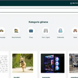 Strona główna serwisu ogłoszeniowego typu OLX z podziałem na kategorie: Antyki, Motoryzacja, Nieruchomości, Praca, Dom i Ogród, Elektronika, Moda i Zwierzęta.